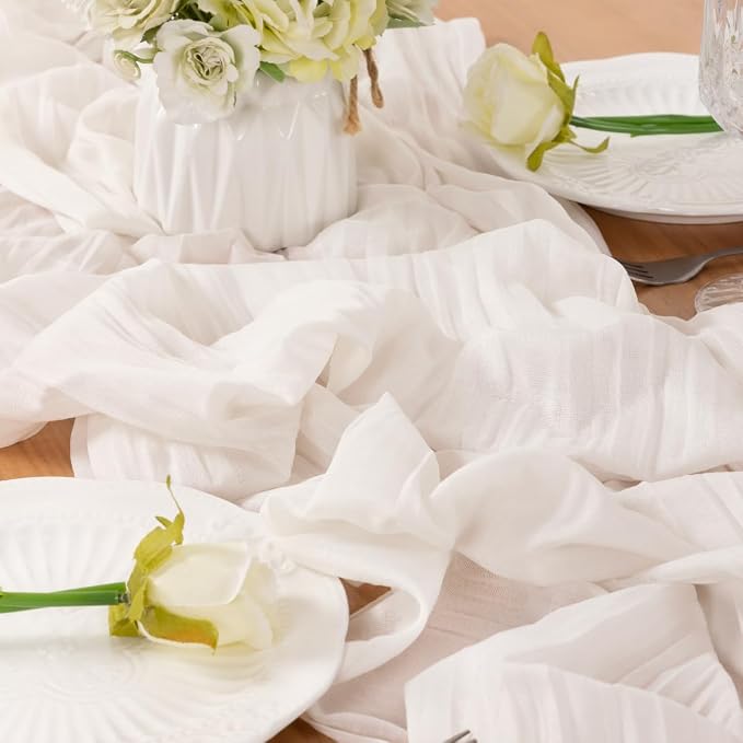 Ivory Cheesecloth Table Runner 120 Inches 4 Pack Gauze Table Runner | Summer - Image 6