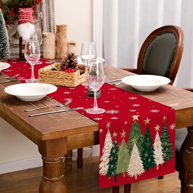 Christmas Table Runner 13x90 Inch, Xmas Trees Snowflakes Holiday Decorative - Image 9