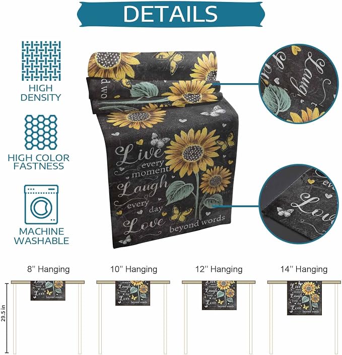 Retro Sunflower Table Runners 72 Inches Long, Spring Summer Farmhouse Table - Image 8