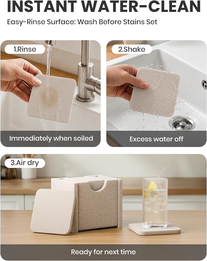 Fluxynara Felt Coasters with Holder, Denim Mist | Square Felt Coasters - Image 7