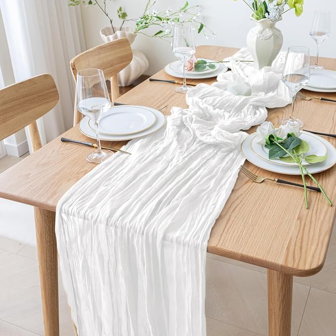 Cheesecloth Table Runner 10FT 6Pcs Ivory Boho Gauze Rustic Sheer Runners | - Image 8