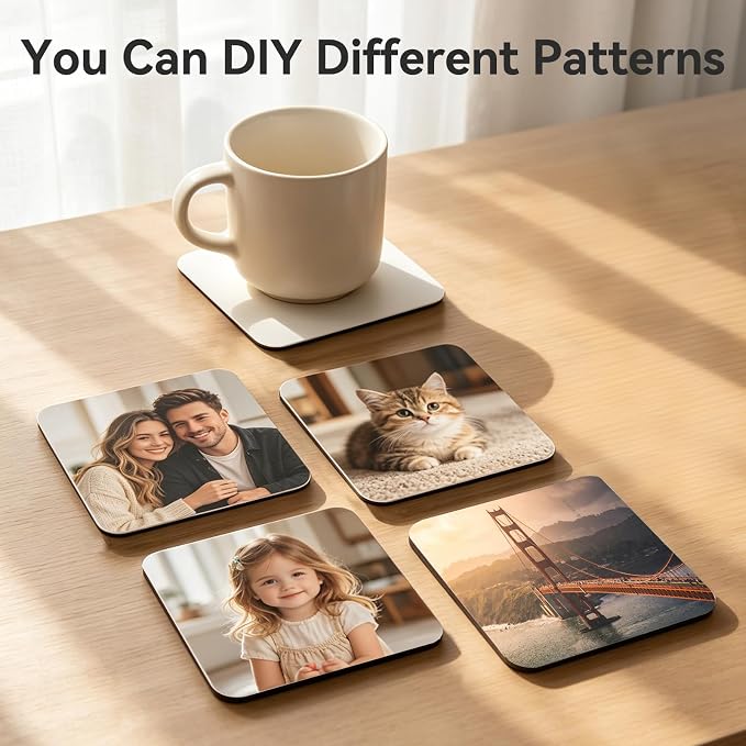 10Pcs Sublimation Blank Coasters, Heat Transfer Wood Cork Coasters 3.94 x 3.94 - Image 7