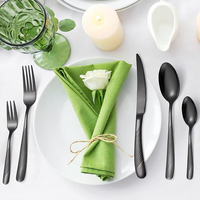 20-Piece Modern Black Hammered Silverware Set, 18/10 Stainless Steel Flatware - Image 7