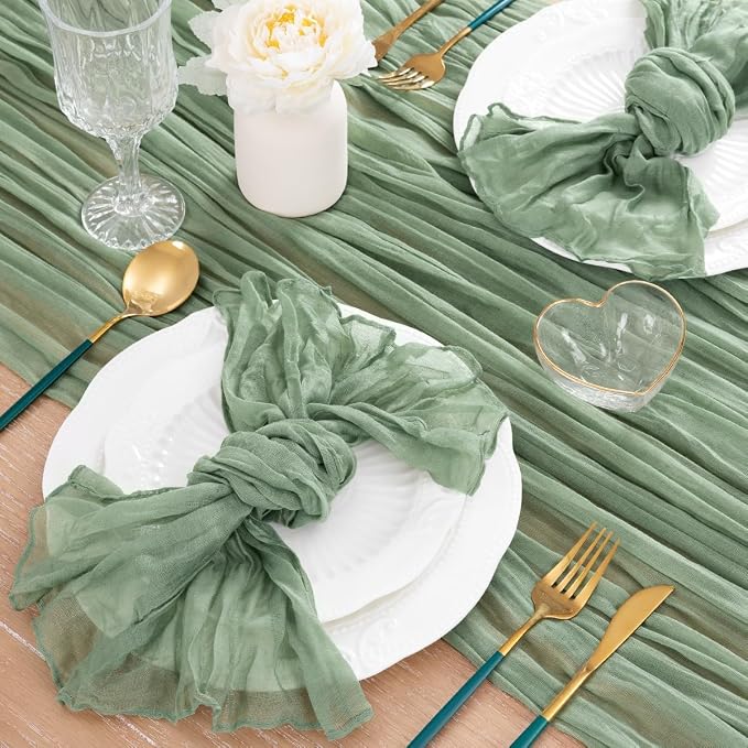 8 Pack Sage Green Cheesecloth Table Runner 10ft Boho Gauze Centerpiece | - Image 6