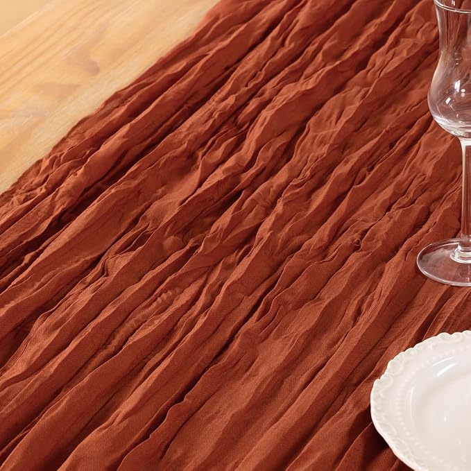 DeZerlor Terracotta Cheesecloth Table Runners 6 Pack Fall Runners | 120Inch - Image 6