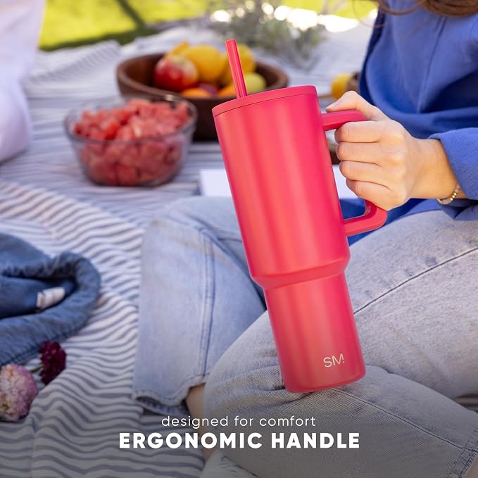 Simple Modern Tumbler with Handle and Straw | 40oz | Red | Trek Tumbler - Image 10