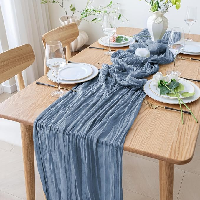 Cheesecloth Table Runner 10FT Dusty Blue Boho Gauze Sheer Runners | Cheese - Image 7
