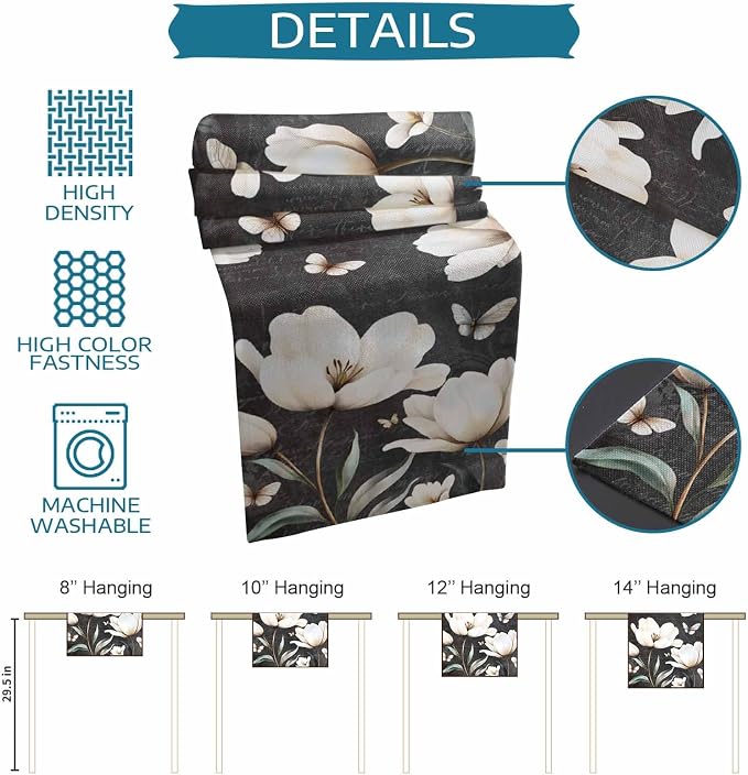 Farmhouse Floral Short Table Runners 36 Inches, Cotton Linen Fabric Table - Image 7