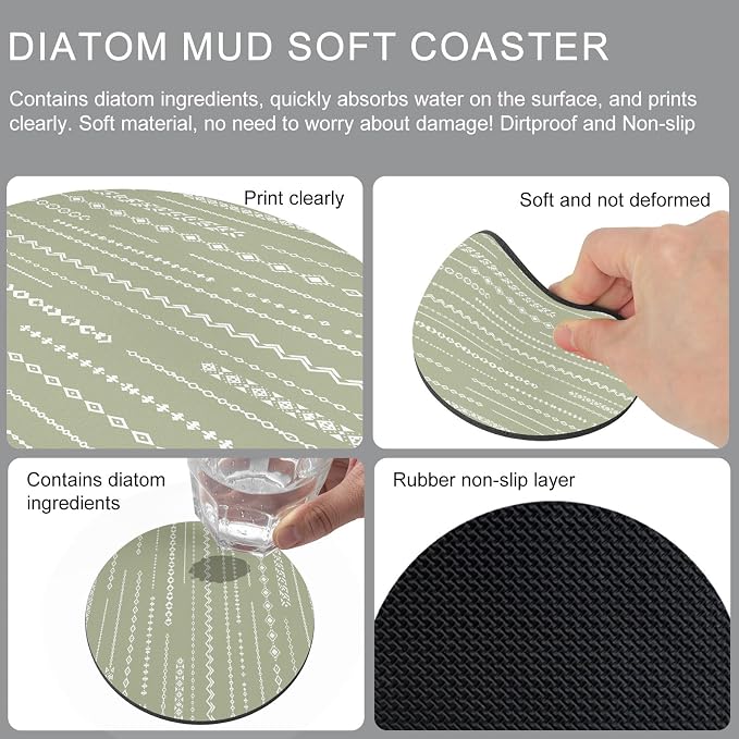 Sage Green Coasters Set of 2, Absorbent Coasters - Image 9