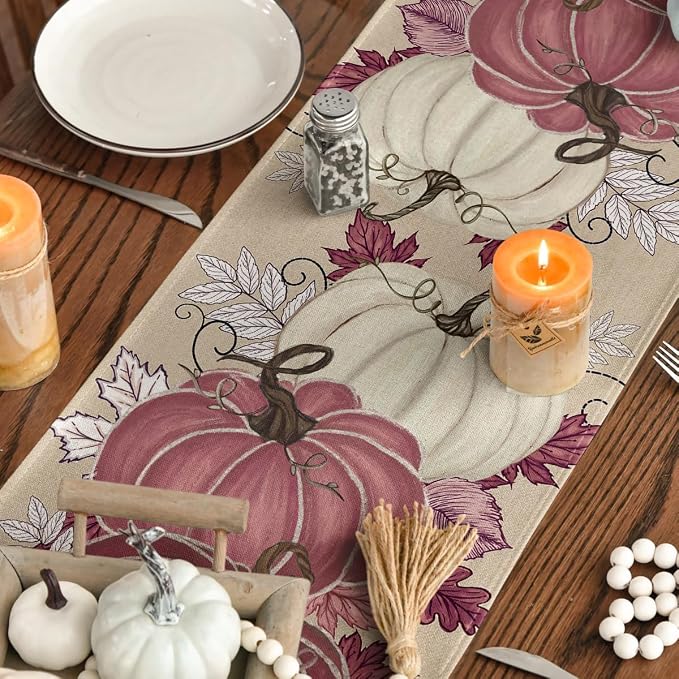 Artoid Mode 210 GSM Fall Table Runner 13x90 Inch Home Party Decor | Pink - Image 7