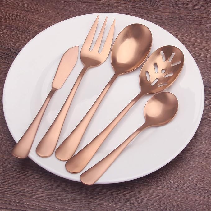 Matte Rose Gold Serving Set,SHARECOOK 5-Piece 18/0 Stainless Steel Large - Image 6