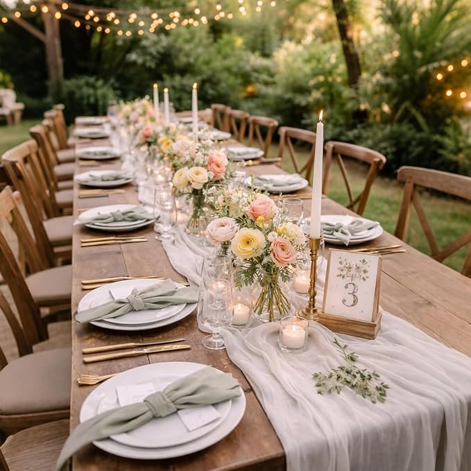 10 Pack White Cheesecloth Table Runner 35x120Inch, 10FT Long Summer Boho Sheer - Image 7