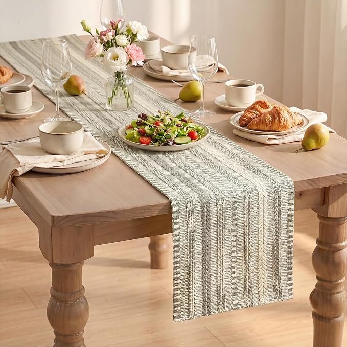 Artoid Mode Dark Grey Farmhouse Stripe Braided Table Runner 12x72 Inch | - Image 8