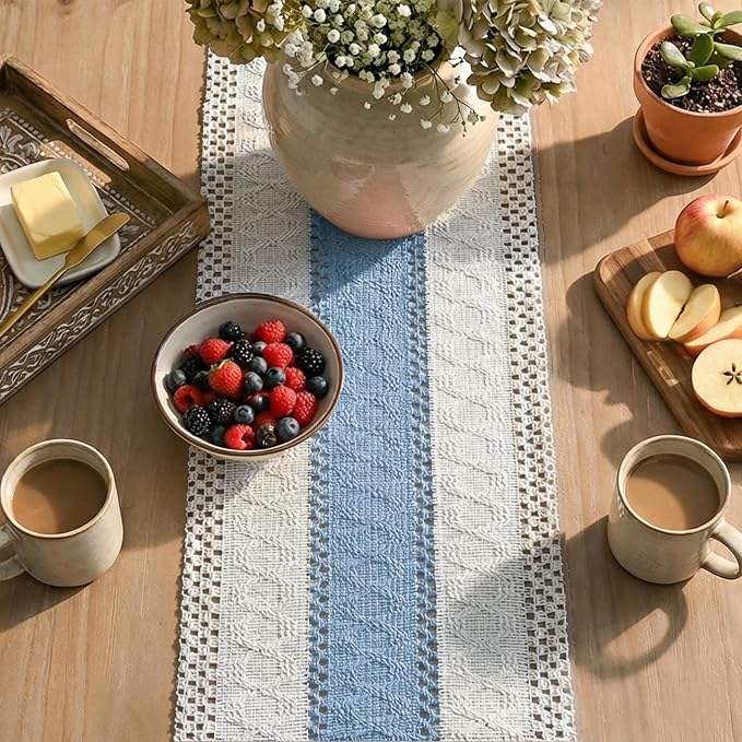 Artoid Mode Sky Blue Farmhouse Rustic Table Runner 12x120 Inch | Seasonal - Image 8