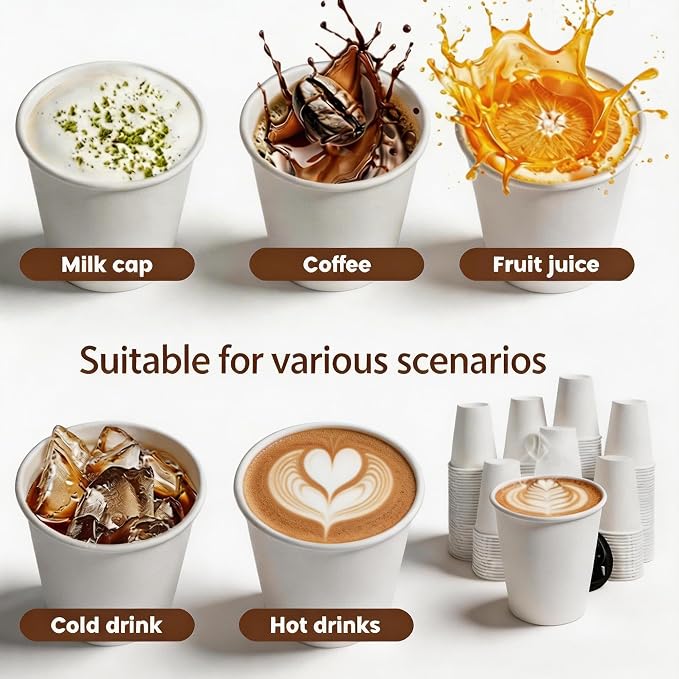 MOUMOULIFE Disposable Paper Coffee Cups 8 oz 100 Count, Leak-Proof White - Image 7