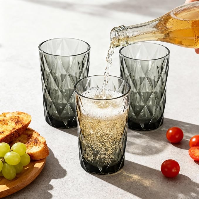 Bandesun Drinking Glass set of 6 Diamond Pattern Kitchen Glassware Tumbler(12 - Image 6