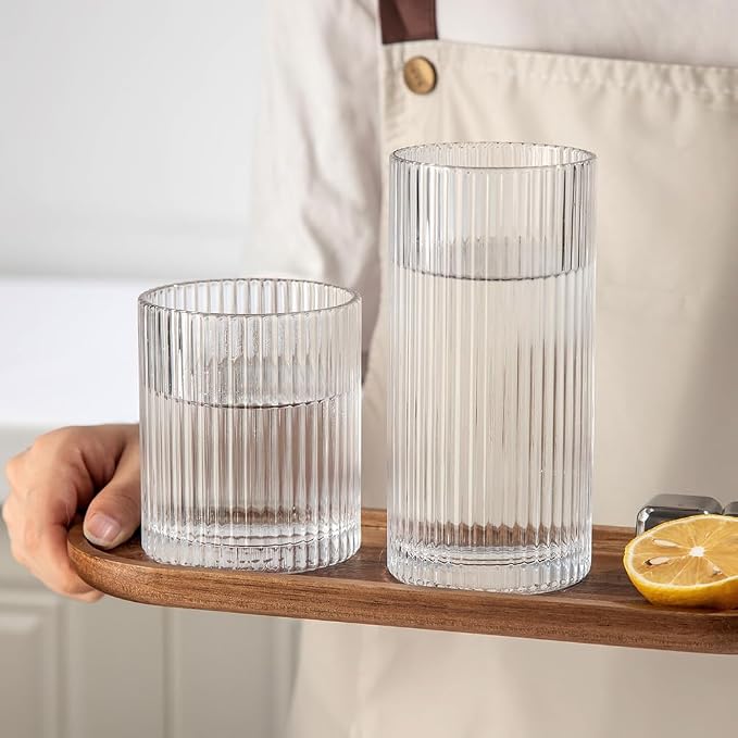 Ribbed Drinking Glasses 6pcs, 12oz and 10oz Glassware, Tumbler Glasses Cup Set - Image 4