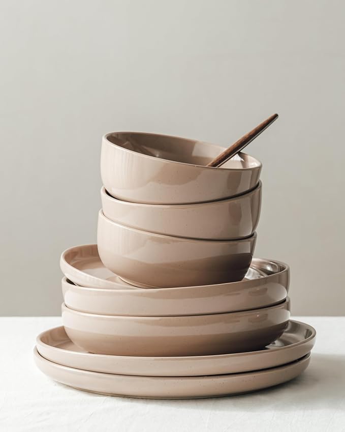 Famiware Milkyway 12-Piece Stoneware Dinnerware Set, Cinnamon Brown | Plates - Image 4