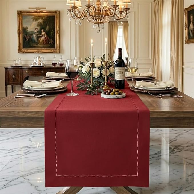 Signature Linen™ by D'Moksha Red Table Runner 144 Inches Long, 100% Pure Linen by DMokshaHomes