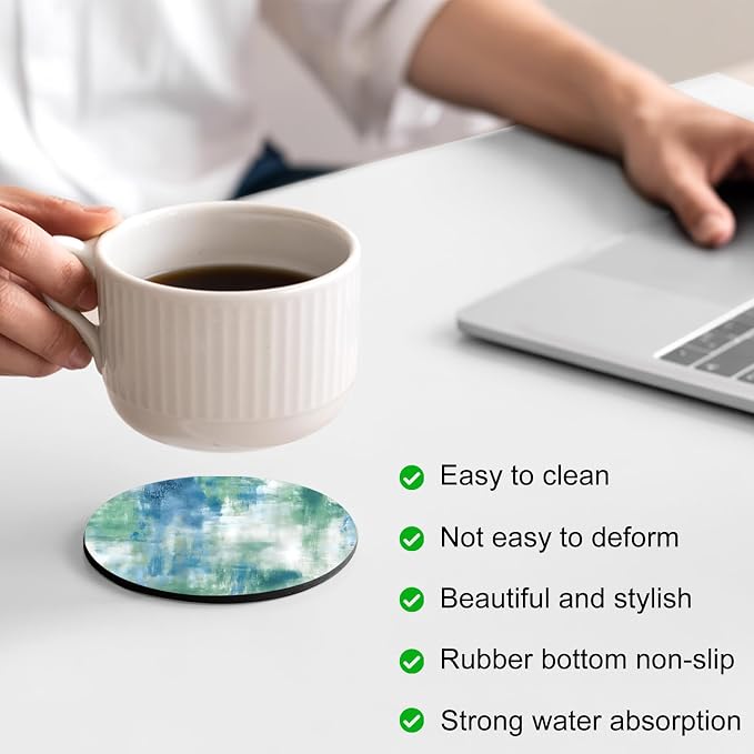 Blue Green Coasters Set of 2, Absorbent Coasters - Image 4
