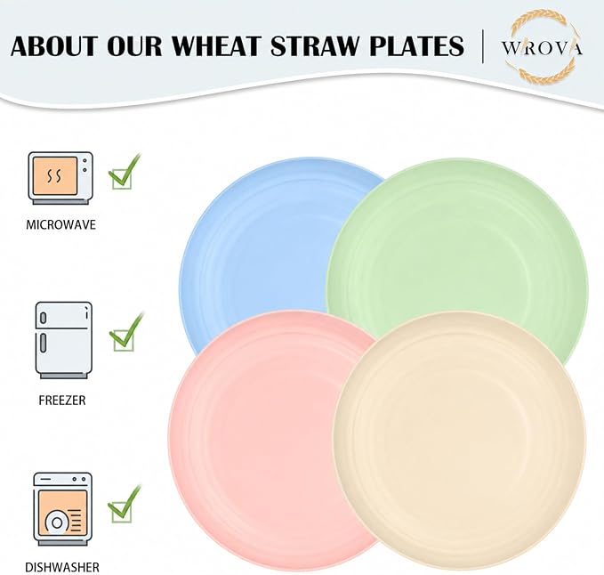 Dinner Plates Set of 8-10 Inch Wheat Straw Plates Unbreakable Kitchen Plates - Image 4