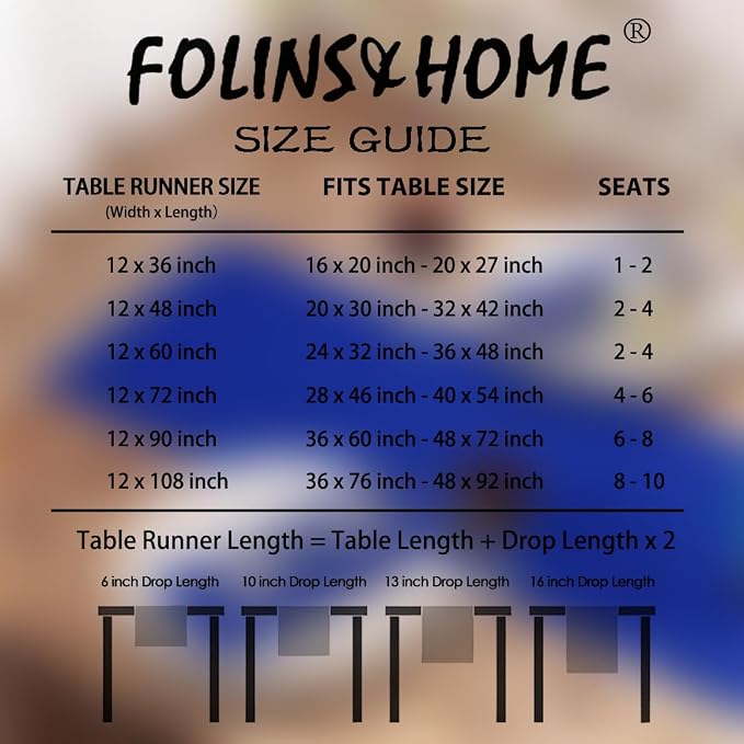 FOLINS&HOME Royal Blue Waterproof Decorative Table Runner 48 Inches Long | - Image 6