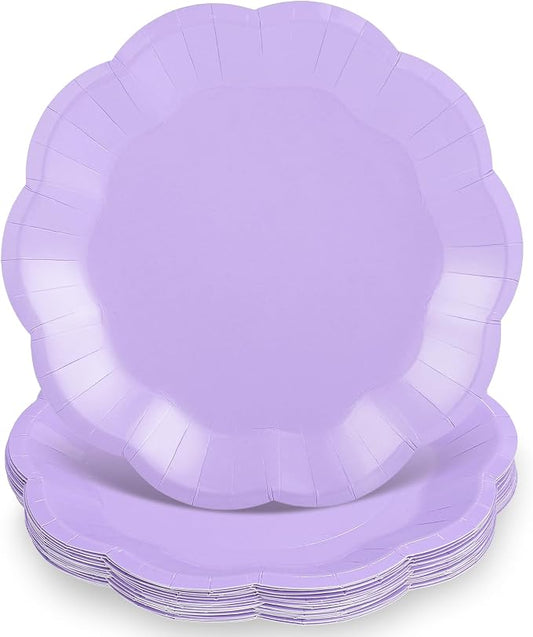 NatNarr 30 Pcs Light Purple Paper Plates, 9 Inch Scalloped Lavender Plates | by NatNarr