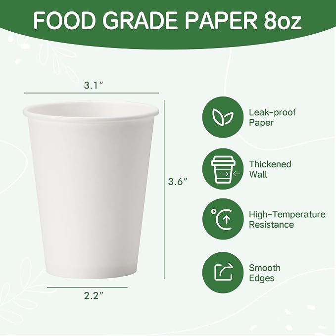 Coffee Cups 8 oz 1000 Pack, Disposable Paper Cups - Image 2