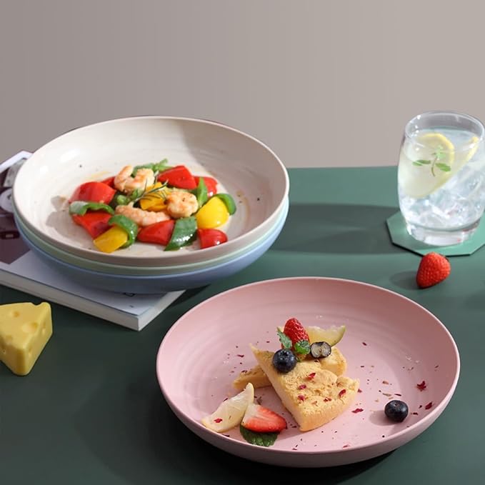 CAMBUY Wheat Straw Plates 4Pack 8inch/20cm Reusable Large Dinner Plate Set | - Image 7