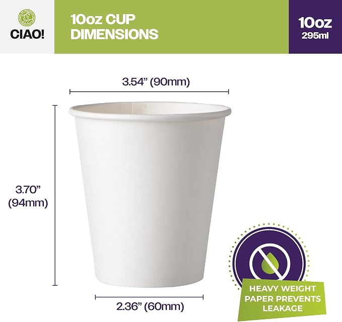 CIAO! 10oz White Paper Hot Cup, Disposable, 90mm Diameter 1 - Image 4