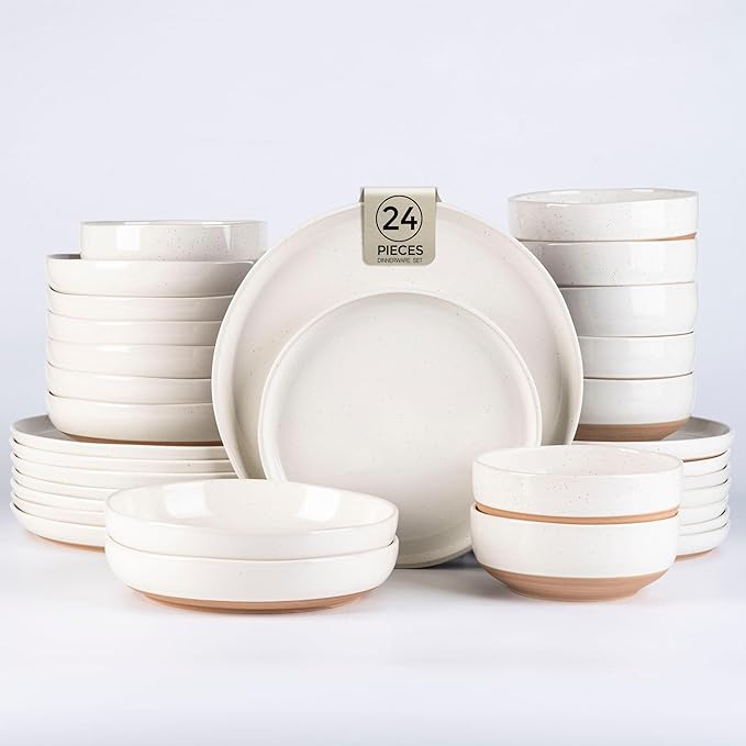AmorArc Dinnerware Sets for 6, 24 Pieces Ceramic Plates and Bowls Set | Scratch by AmorArc