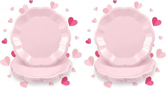 NatNarr 30 Pcs Pink Plates, 9 Inch Scalloped Pink Galentines Plates Disposable by NatNarr