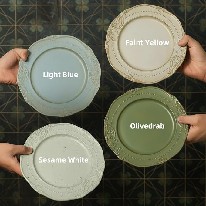 Ceramic Flat Plates Set of 4, 10.5 inch Reactive Glaze Stoneware Dish Set - Image 5