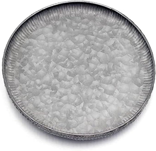 Funerom 9.8 inch Small Round Galvanized Metal Tray Decorative Tray Corrugated by Funerom