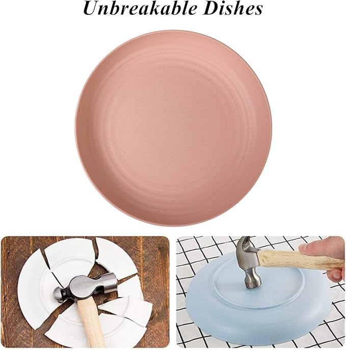 CAMBUY Wheat Straw Plates 8 Pack 8 Inch Reusable Large Dinner Plate Set | - Image 6