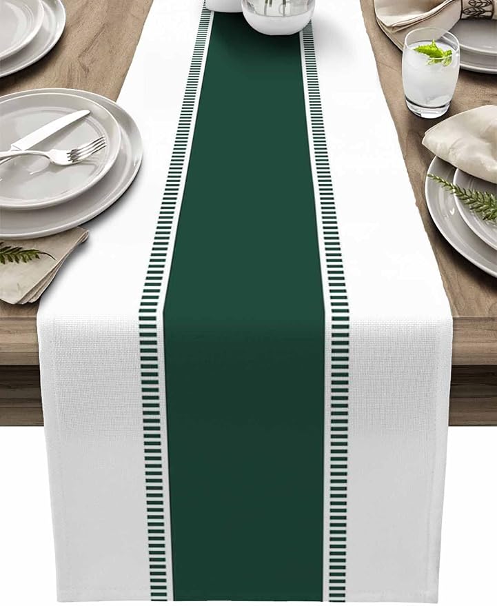 Farmhouse Green Table Runners 108 inches Long, Stripes Decortaive Table Runner by Futuregrace