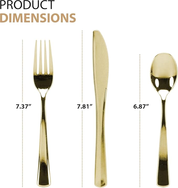 960 Piece Gold Plastic Silverware, Extra Heavyweight Disposable Cutlery Set - Image 4