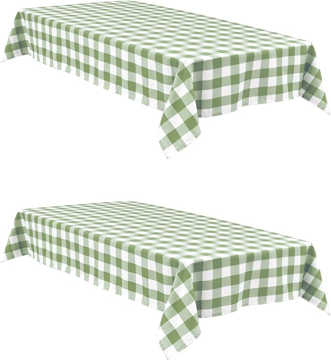 Buffalo Plaid Tablecloth 54 x 80 inch 2 Pack Sage Green and White | Waterproof by Hiasan