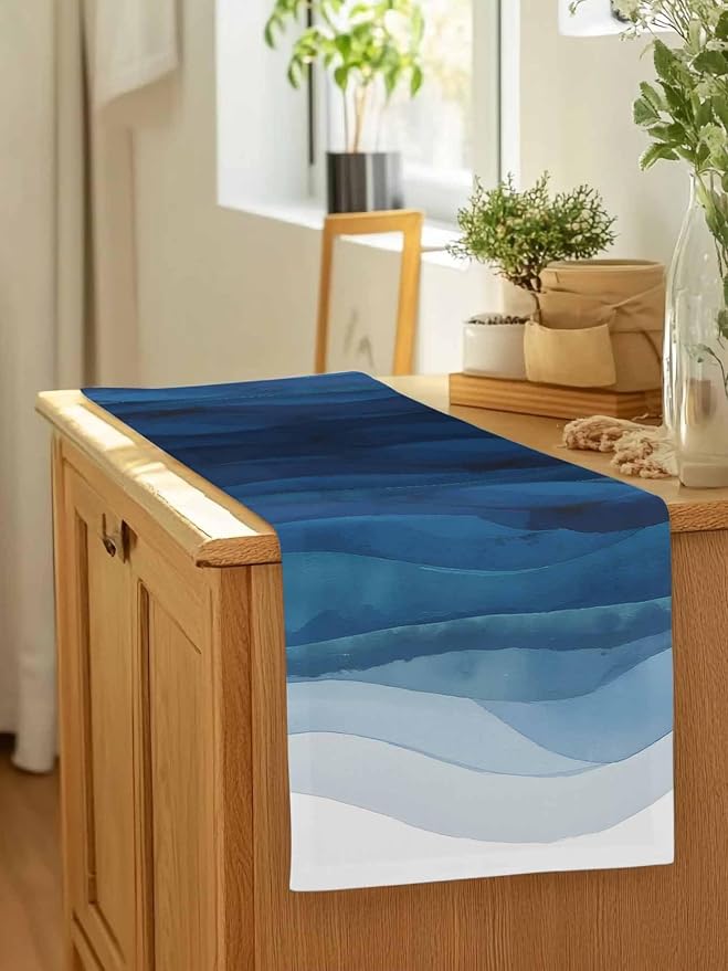 Navy Blue Ombre Table Runners 70 Inches Long, Abstract Modern Stripe Table - Image 7