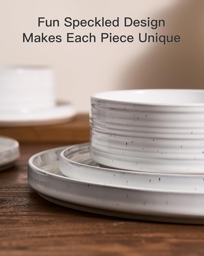 Stoneware Dinnerware Sets for 8, Reactive Glaze Plates and Bowls Set, Chip & - Image 4