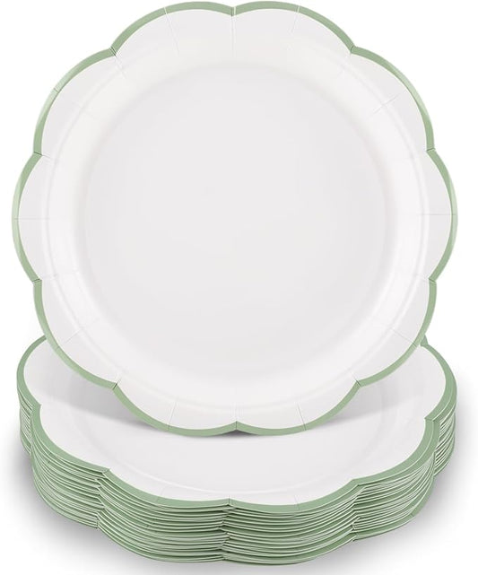 30 Pcs Sage Green and White Paper Plates 9 In White Plates by NatNarr
