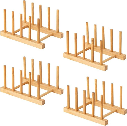 4 Pcs Bamboo Wooden Dish Rack, Plate Organizer by Unknown