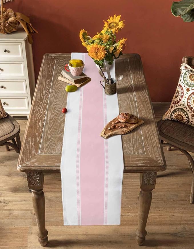 Pink Stripe Table Runners 72 inches Long, Linen Boho Table Runner Farmhouse - Image 5