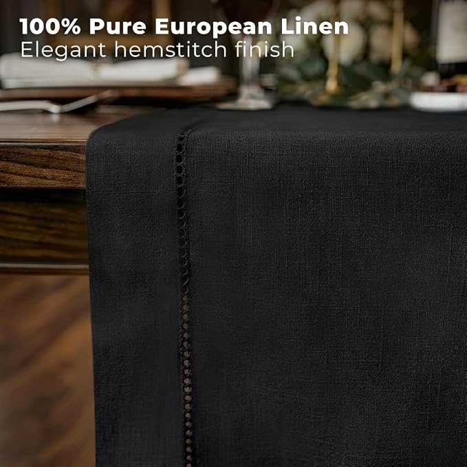 Signature Linen™ by D'Moksha Black Table Runner 48 Inches, 100% Pure Linen - Image 3
