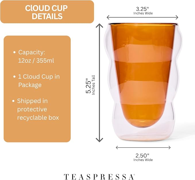 Teaspressa White Glass Cloud Cup 12 oz Double-Wall Insulated Borosilicate Glass - Image 8