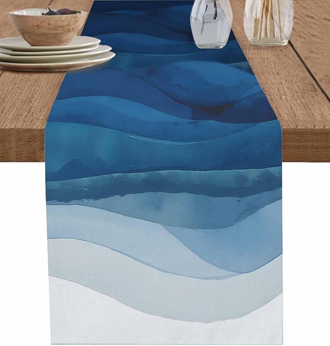 Navy Blue Ombre Table Runners 108 Inches Long, Abstract Modern Stripe Table by Unknown