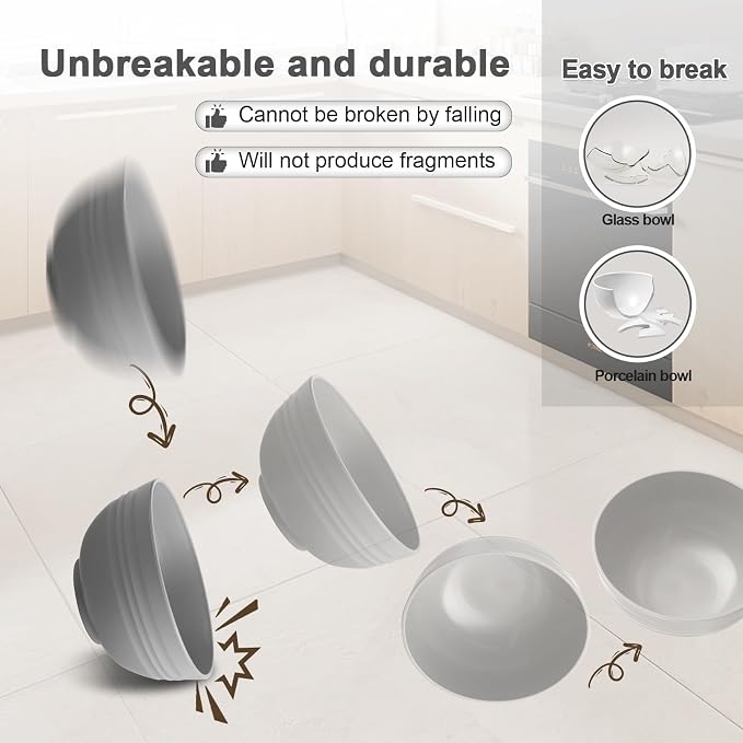 HEYCOME 12 Pcs Unbreakable Cereal Bowls Set, 26 Oz Wheat Straw Bowls Set - Image 5