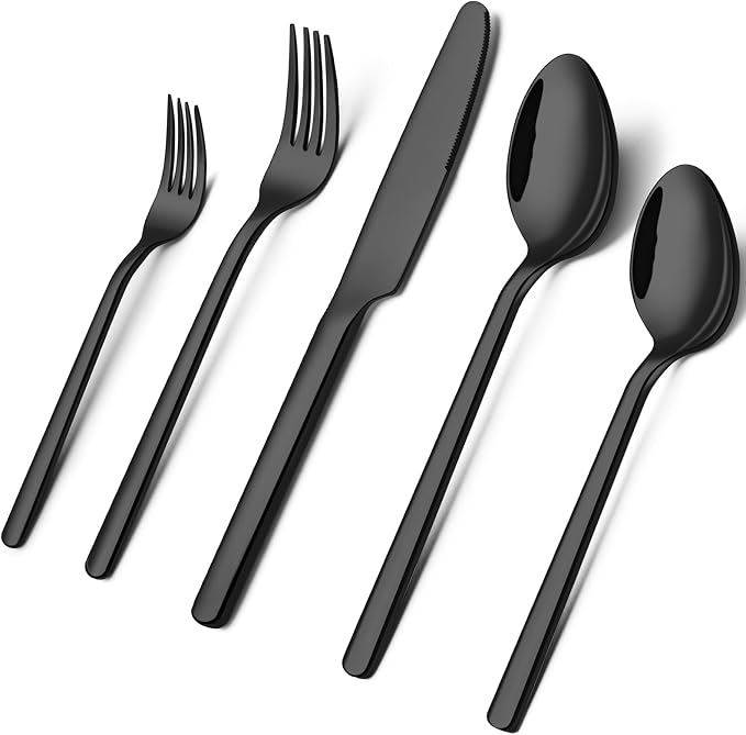 Black Silverware Set, 20-Piece Flatware Set by KINGSTONE