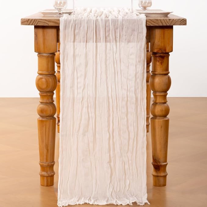 DeZerlor Ivory White Cheesecloth Table Runners 12 Pack Summer Boho Runners | - Image 5