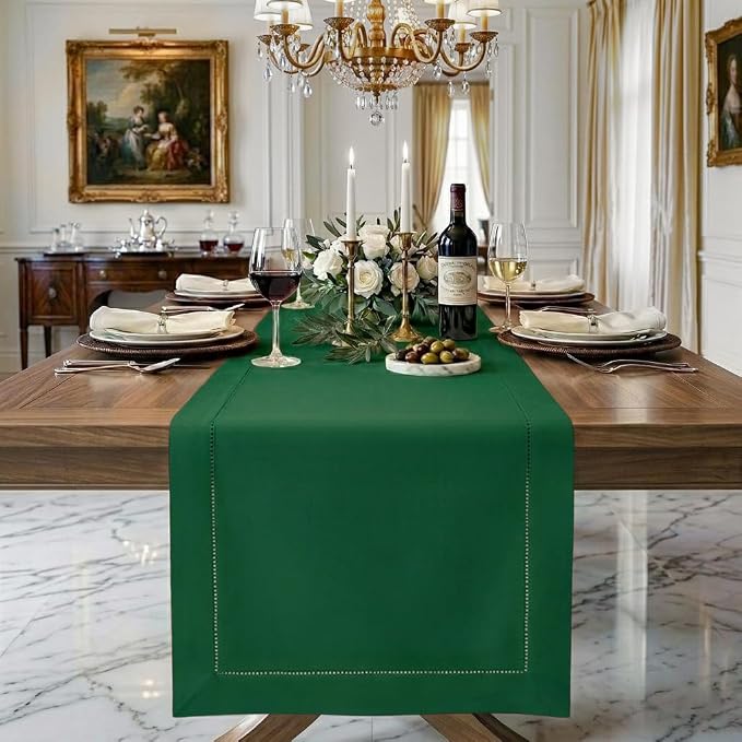 Signature Linen™ by D'Moksha Eden Green Table Runner 72 Inches Long, 100% Pure by DMokshaHomes